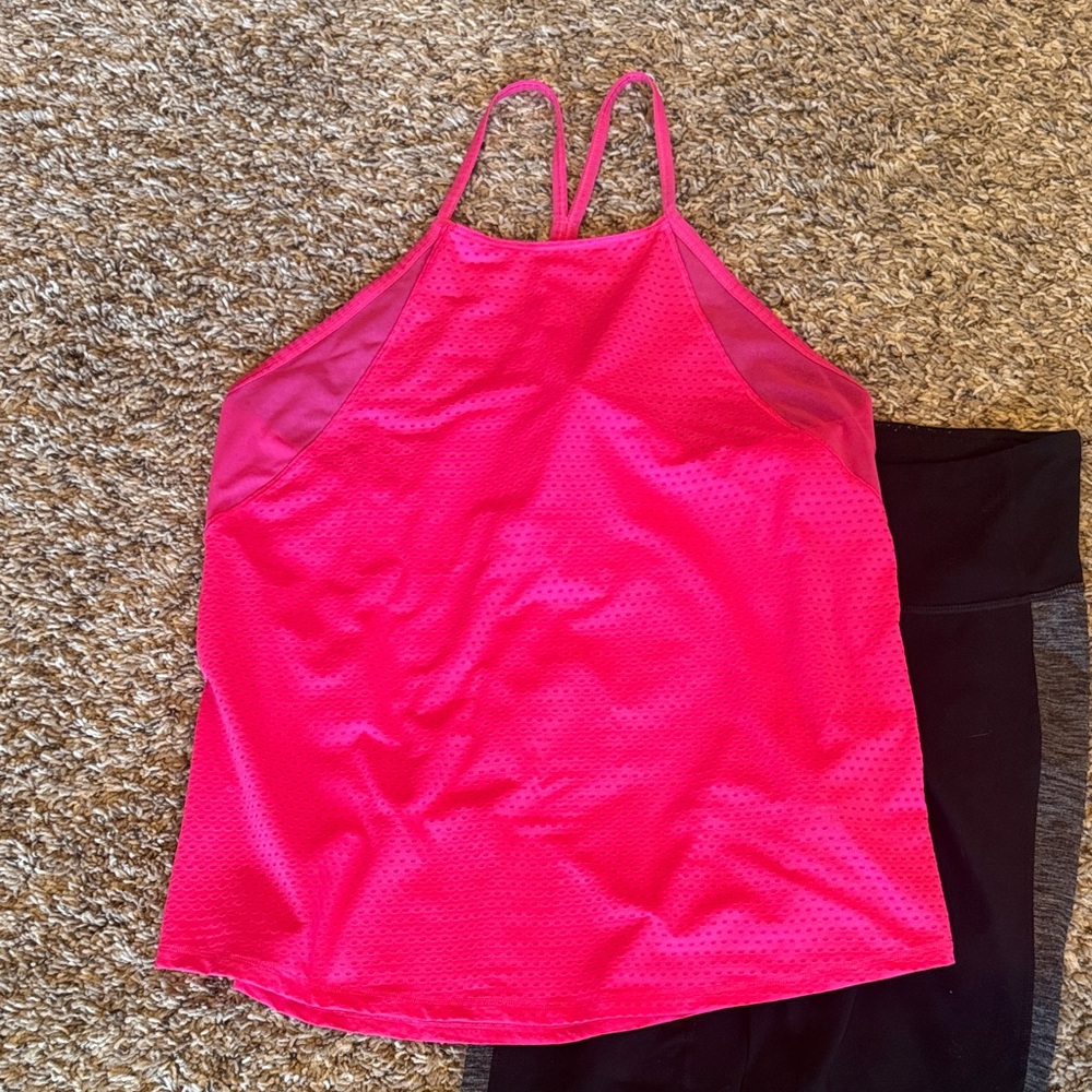 Athleta Women's Pink Performance Tank & Black Leggings Set - Picture 2 of 8